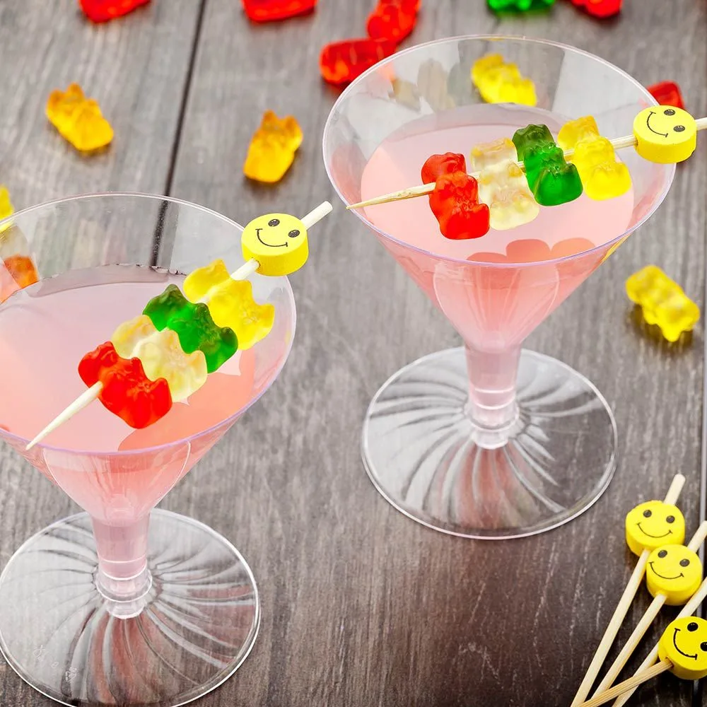 Smiley Shape Bamboo Cocktail Picks Food Sticks Toothpicks Fruit 12 Pieces