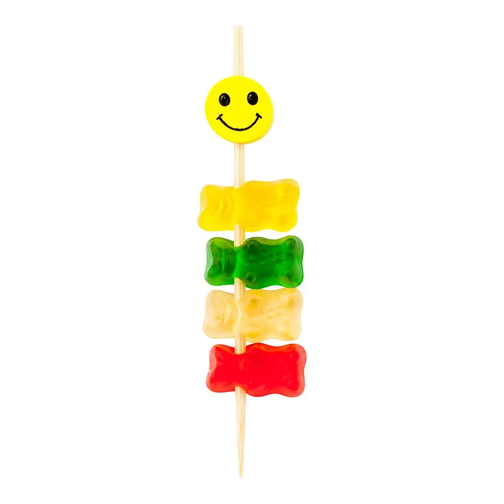 Smiley Shape Bamboo Cocktail Picks Food Sticks Toothpicks Fruit 12 Pieces