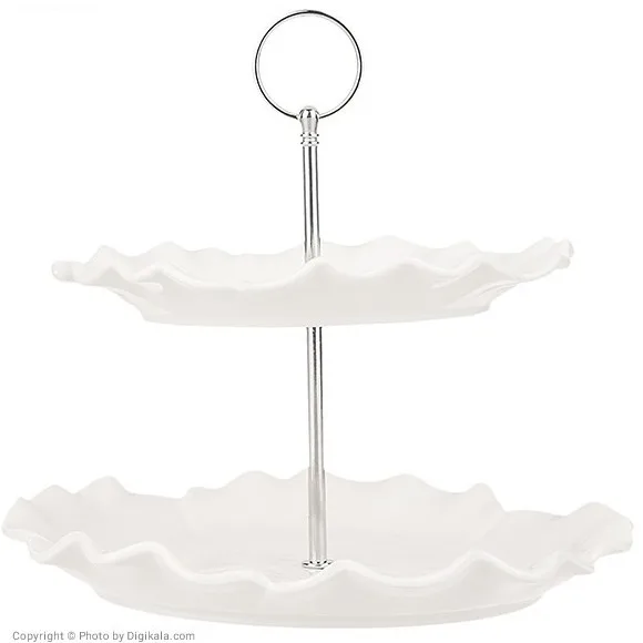 Solecasa 2 Tier Serving dish Set With Metal Stand-White-Ceramic