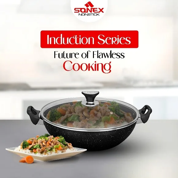 Sonex Induction Base Wok Karahi With Non-Stick Coating - 32cm
