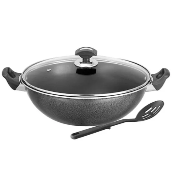 Sonex Non-Stick Cooking Wok with Glass Lid 34 cm – Black