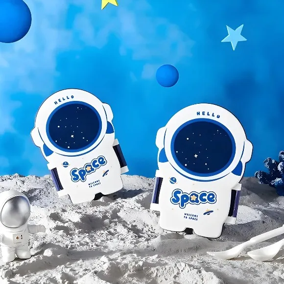 Space Theme Lunch Box with 3 compartments, BPA Free Tiffin Box with Cutlery