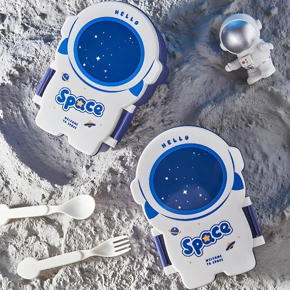 Space Theme Lunch Box with 3 compartments, BPA Free Tiffin Box with Cutlery
