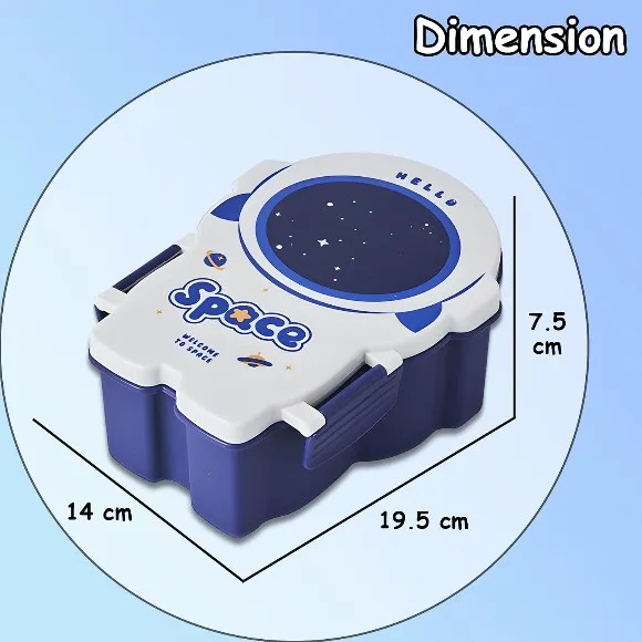 Space Theme Lunch Box with 3 compartments, BPA Free Tiffin Box with Cutlery