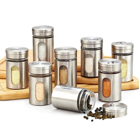 Spice Jar Shaker Glass with Steel Cover 6 Pcs