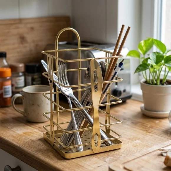 Square Iron Cutlery Holder (Gold)