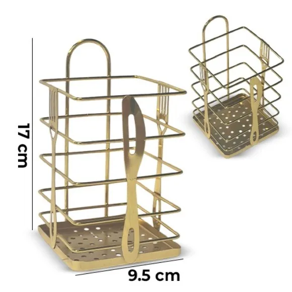 Square Iron Cutlery Holder (Gold)