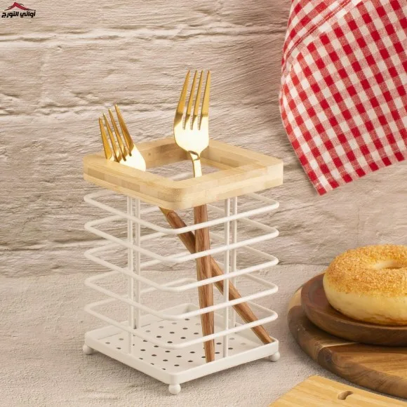 Square Metal Wooden Cutlery Holder