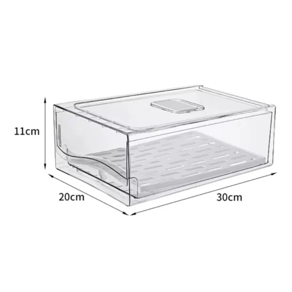 Stackable Plastic Refrigerator Drawer Organizer Removable Drain Tray Fridge Box