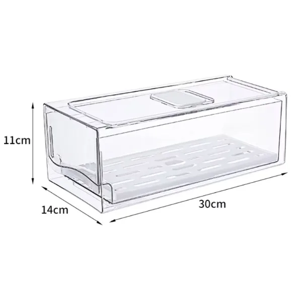 Stackable Plastic Refrigerator Drawer Organizer Removable Drain Tray Fridge Box