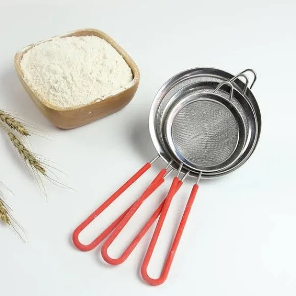 Stainless Steel 2 Layer 30 Fine Mesh Strainer Kitchen Flour Handheld Screen Mesh Flour Sieve (3Pcs)