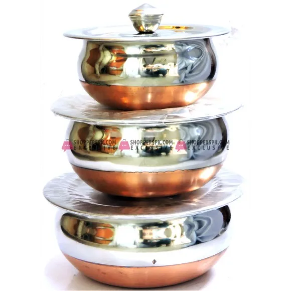 Stainless Steel Copper Base Indian Handi 3 Pcs Set