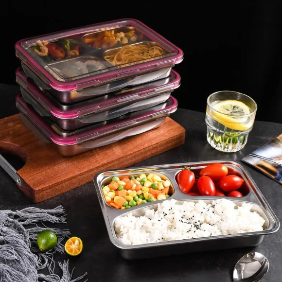 Stainless Steel Divided Lunch Box with Locking Lid Leakproof 5-Compartment