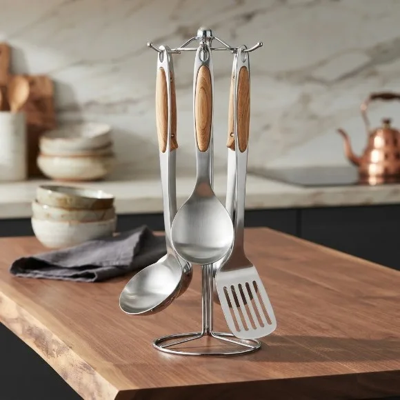 Stainless Steel Kitchen Tool Cooking Spoon with Stand Set of 7