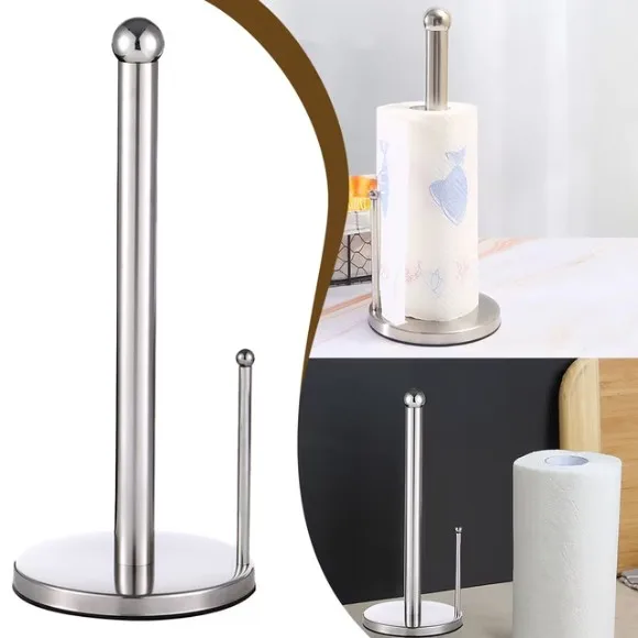 Stainless Steel Paper Towel HolderStainless Steel Round Head Roll Paper Bar Creative Vertical Perforation Kitchen Bathroom Toilet Paper Holder