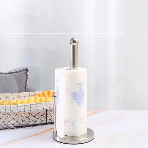 Stainless Steel Paper Towel HolderStainless Steel Round Head Roll Paper Bar Creative Vertical Perforation Kitchen Bathroom Toilet Paper Holder