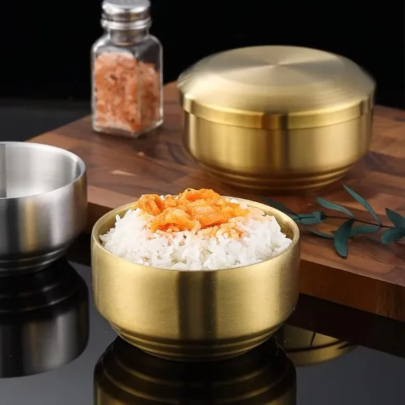 Stainless Steel Rice Bowl with Lid Suitable for Heavy-duty Washable Soup and Snack Bowls in The Office