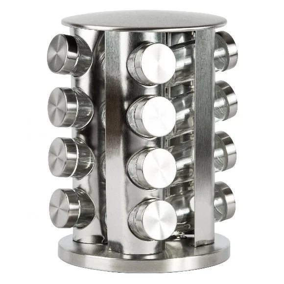 Stainless Steel Rotating Spice Rack with 16 Spice Jars - Round