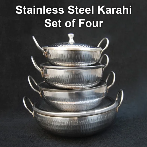 Steel Karahi Stainless Steel Serving Karahi Set of Four Bundle Offer