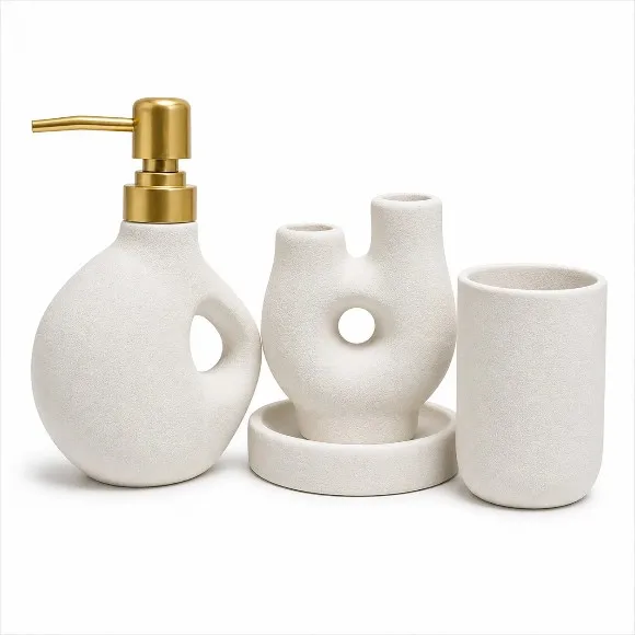 Stone-Textured 4-Piece Sculptural Bathroom Set