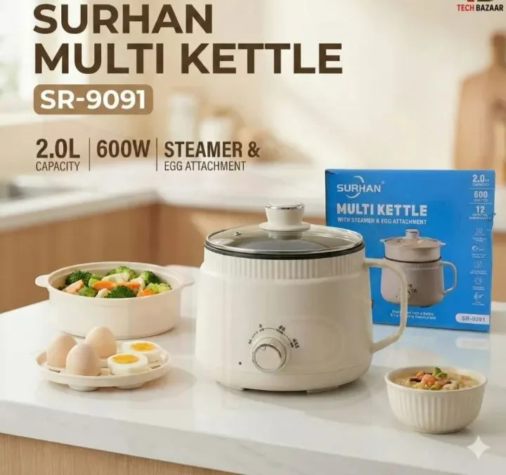 Surhan Multi Kettle 2L Electric Hot Pot Cooker | Non Stick Mini Cooker Steamer Egg Boiler 600W