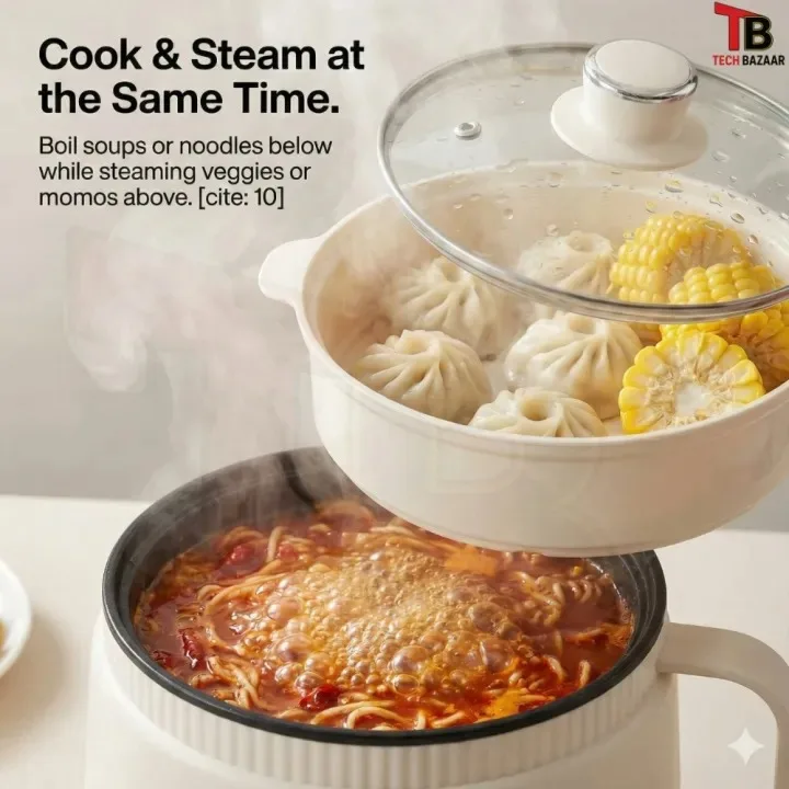 Surhan Multi Kettle 2L Electric Hot Pot Cooker | Non Stick Mini Cooker Steamer Egg Boiler 600W thumbnail 2