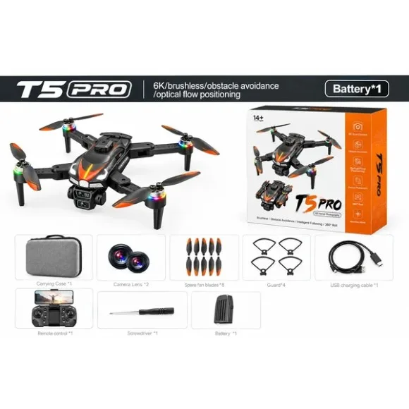 T5 Pro Brushless Drone – Dual Camera, 4-Side Obstacle Avoidance