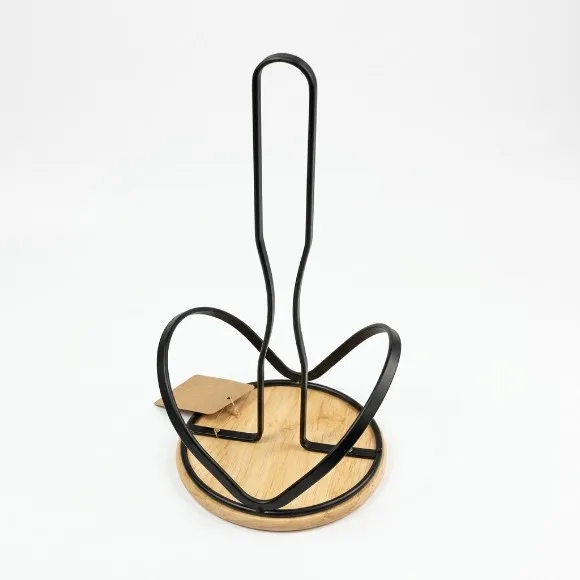 Iron Paper Towel Holder with Black Wooden Base