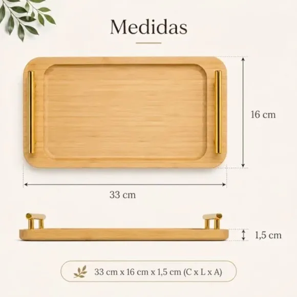Bamboo Oblong Tray Natural Gold Handles