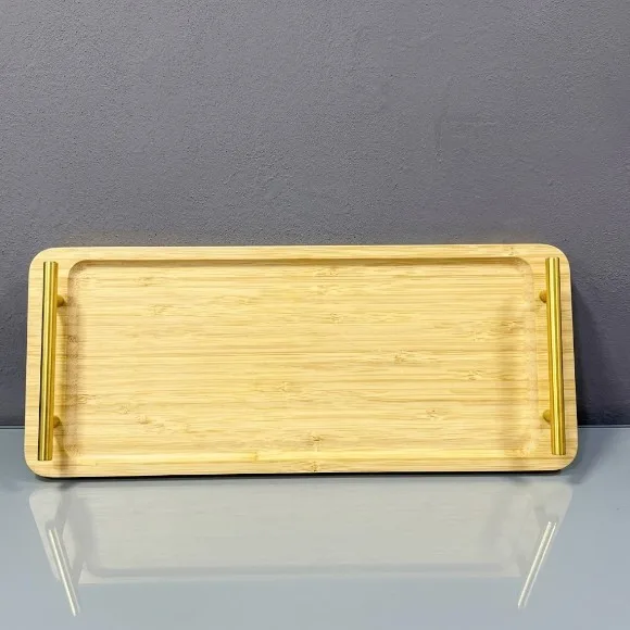 Bamboo Oblong Tray Natural Gold Handles