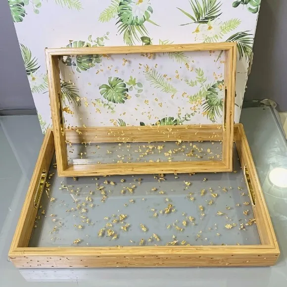 Acrylic High Quality Imported Serving & Decorative Tray Set Wooden 2-Pcs