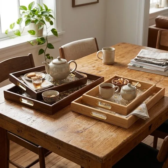 Acrylic High Quality Imported Serving & Decorative Tray Set Wooden 2-Pcs