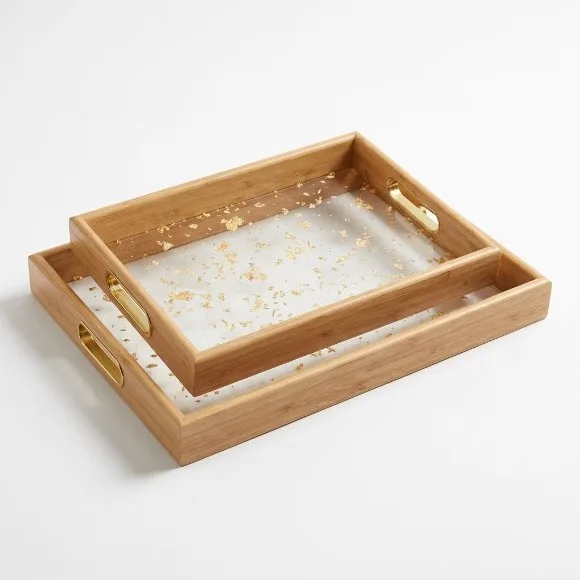 Acrylic High Quality Imported Serving & Decorative Tray Set Wooden 2-Pcs