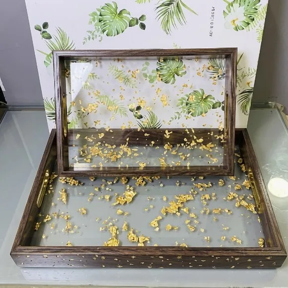 Acrylic High Quality Imported Serving & Decorative Tray Set Wooden 2-Pcs