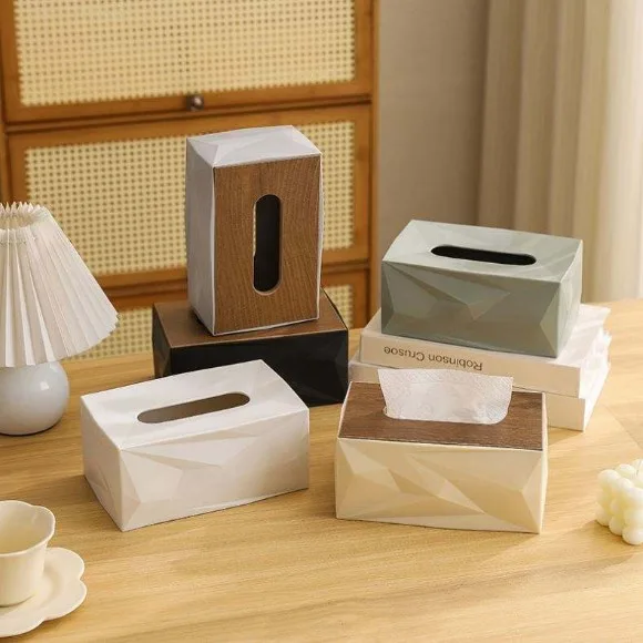 Triangular Design Tissue Box Heavy Wood