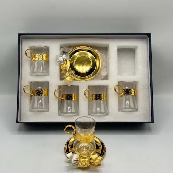 Turkish Nostalgic Tea Cups and Saucers Set for 6 Person Luxury Turkish Tea Set
