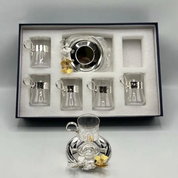 Turkish Nostalgic Tea Cups and Saucers Set for 6 Person Luxury Turkish Tea Set