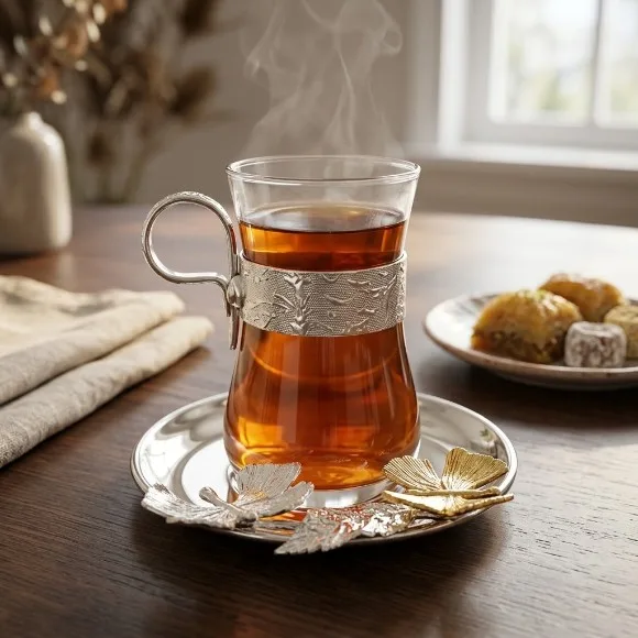 Turkish Nostalgic Tea Cups and Saucers Set for 6 Person Luxury Turkish Tea Set