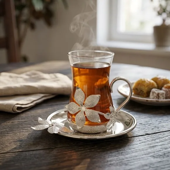 Turkish Nostalgic Tea Cups and Saucers Set for 6 Person Luxury Turkish Tea Set