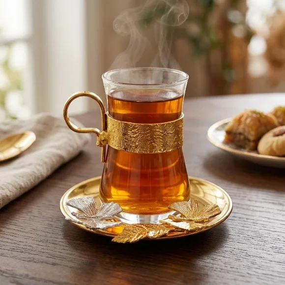 Turkish Nostalgic Tea Cups and Saucers Set for 6 Person Luxury Turkish Tea Set