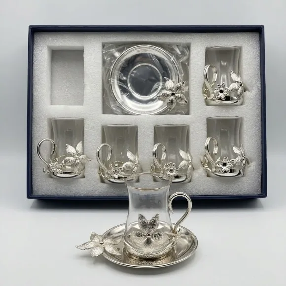 Turkish Nostalgic Tea Cups and Saucers Set for 6 Person Luxury Turkish Tea Set