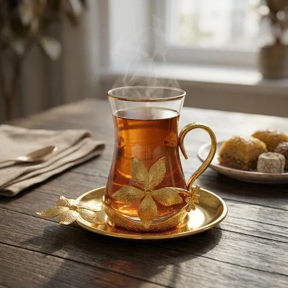 Turkish Nostalgic Tea Cups and Saucers Set for 6 Person Luxury Turkish Tea Set