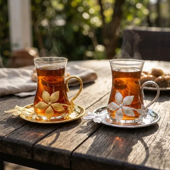 Turkish Nostalgic Tea Cups and Saucers Set for 6 Person Luxury Turkish Tea Set