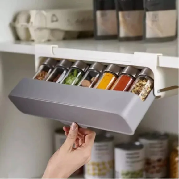 Under Shelf Spice Rack Drawer Spice Rack With 6 Seasoning Bottles