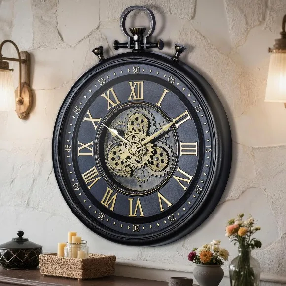 Vintage Design Moving Mechanism Wall Clock - Black - 60 × 75 cm