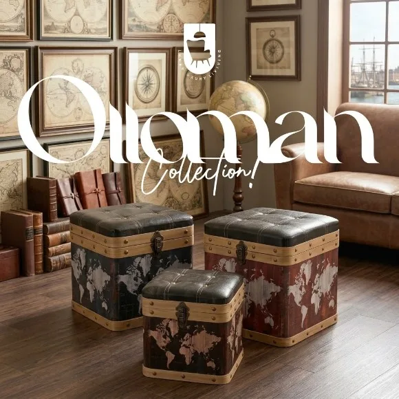 Vintage Handcrafted Ottoman Keepsake Box 3-Piece Footstool