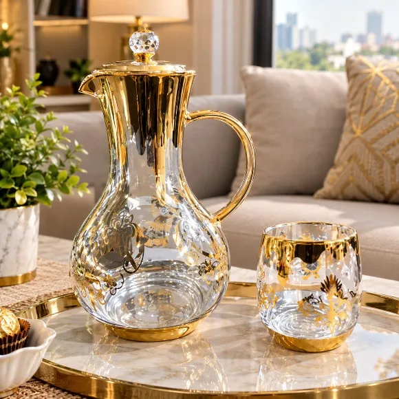 Elegant Golden Design Water Carafe & Drinking Glass Set – 7 Pcs thumbnail 3