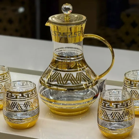 Elegant Golden Design Water Carafe & Drinking Glass Set – 7 Pcs thumbnail 5