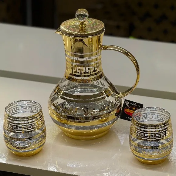 Elegant Golden Design Water Carafe & Drinking Glass Set – 7 Pcs