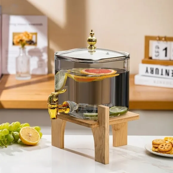 WellDeco Gold-Toned & Brown Borosilicate Glass Water Jug With Stand